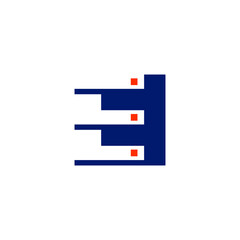 Obraz premium Abstract letter E logo design template. dark blue and orange Color pixel creative sign. Universal vector icons. Digital Data Concepts, vision, data, technology Icons. logo vector template