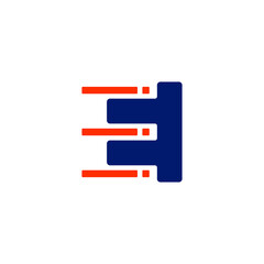 Obraz premium Abstract letter E logo design template. dark blue and orange Color pixel creative sign. Universal vector icons. Digital Data Concepts, vision, data, technology Icons. logo vector template