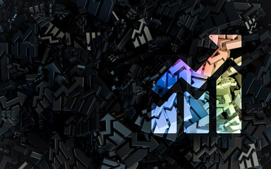 chart sign dark Abstract Shape iconic background for Web and social banner Advertisement 3d render