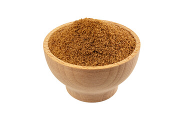 coconut sugar in wooden bowl isolated on white background.Spice and food ingredients.