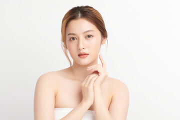 Beautiful young asian woman with clean fresh skin on white background, Face care, Facial treatment, Cosmetology, beauty and spa, Asian women portrait.