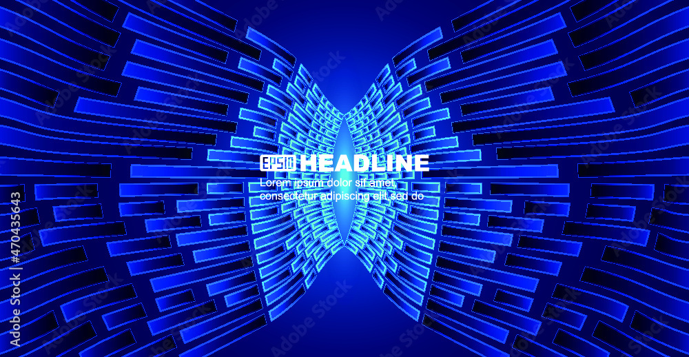 Poster blue squares form the background of a symmetrical abstract vector graphic texture