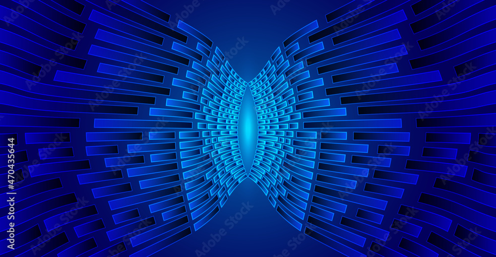 Poster blue squares form the background of a symmetrical abstract vector graphic texture