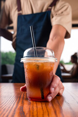 classy bartender garnish espresso cocktail drink coffee on top bar counter