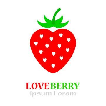 Love logo with heart shaped strawberry