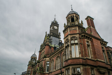 Fototapeta premium Facade and clock tower of Victorian style Magistrates Court in York England
