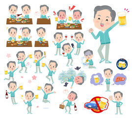 お酒に関する青緑ジャージ高齢男性のセット