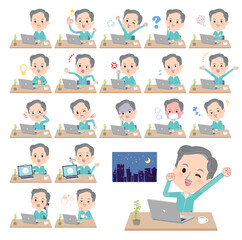 デスクワークに関する青緑ジャージ高齢男性のセット