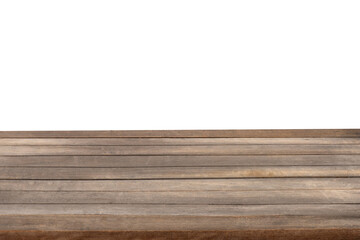 Empty old wood table isolated on white background with clipping path.