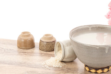 Amazake , sake or rice wine isolated on white background.