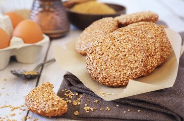 Homemade baking. Flourless sesame cookies