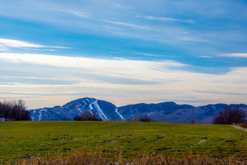 Nice view of Mount Orford in Quebec, Canada, after the first frost in the mountains