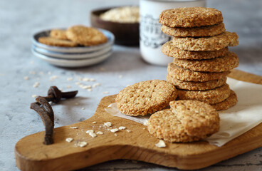 Crispy oatmeal cookies and cup of coffee - 470437863