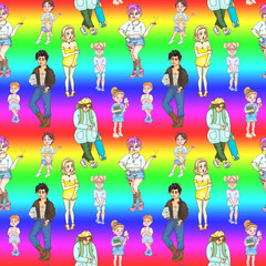 LGBT seamless pattern with young teenager people