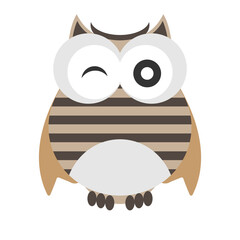 friendly colorful comic owl isolated on white background, vector illustration