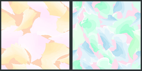 Set of seamless vector patterns. Abstract brush strokes. Pink, blue, green, blue colors. 
