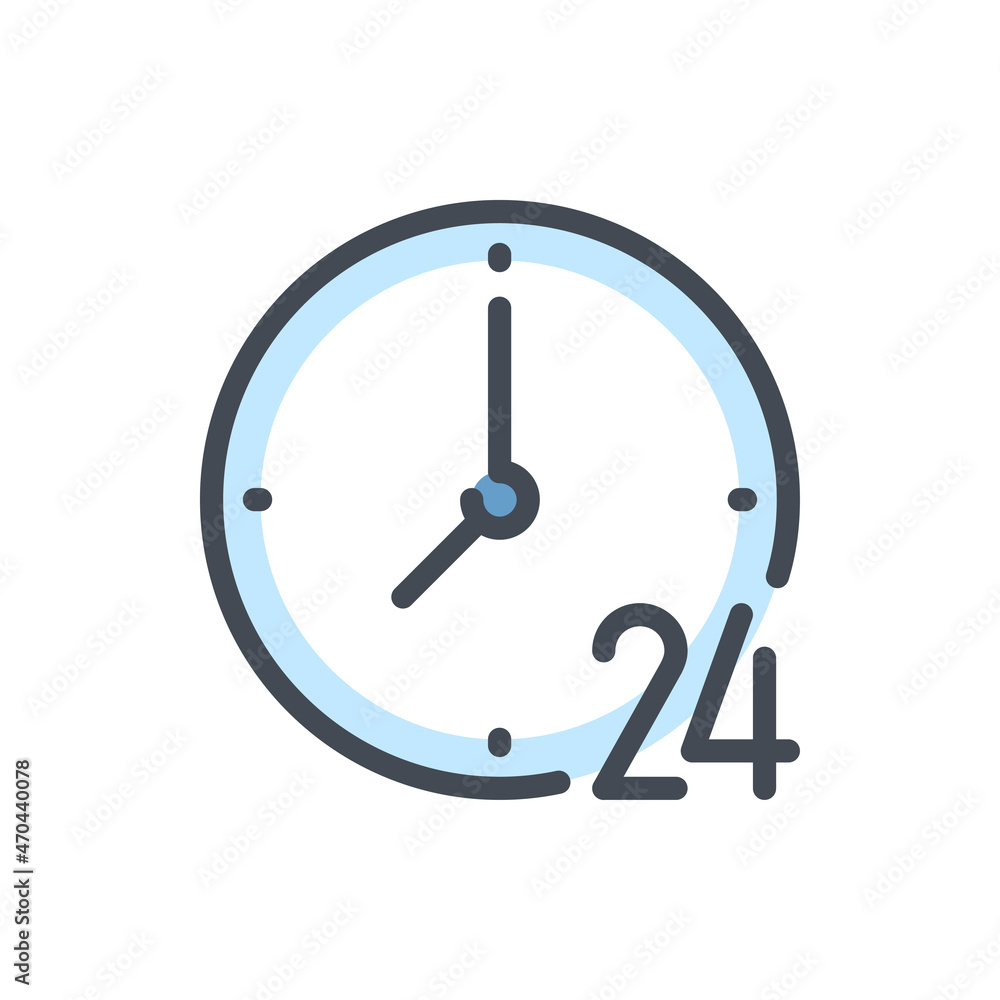 Poster time with 24 color line icon. clock vector outline colorful sign.