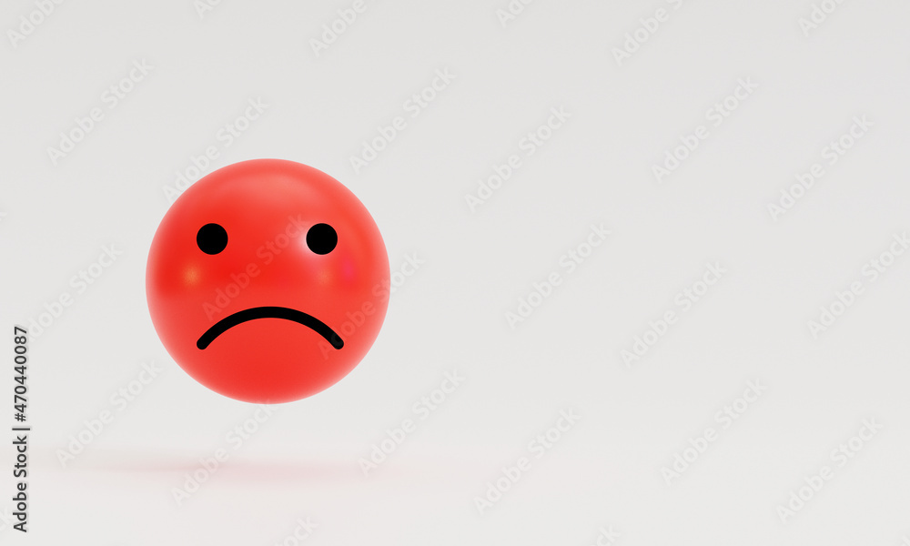Aufkleber Isolated of red angry or sad face on white background for the worst customer satisfaction and client evaluation after use product and service concept by 3d rendering.