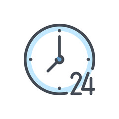 Time with 24 color line icon. Clock vector outline colorful sign.