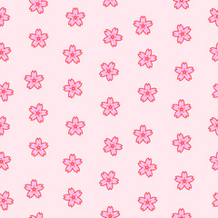 Pink sakura flowers simple seamless pattern texture. Cartoon style.