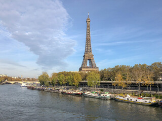 Eiffel Tower over the Seine in Paris, France