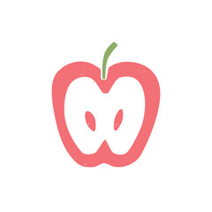 Cute sliced apple icon. Vector flat hand drawn illustration in cartoon style
