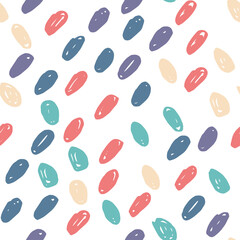 Multicolored polka dot abstract seamless pattern on white background. Vector design for textile, backgrounds, clothes, wrapping paper, fabric and wallpaper. Fashion illustration seamless pattern.