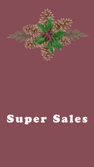 Fototapeta na wymiar Super Sales autumn banner with pinecones for instagram