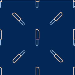 Line Knife icon isolated seamless pattern on blue background. Cutlery symbol. Vector