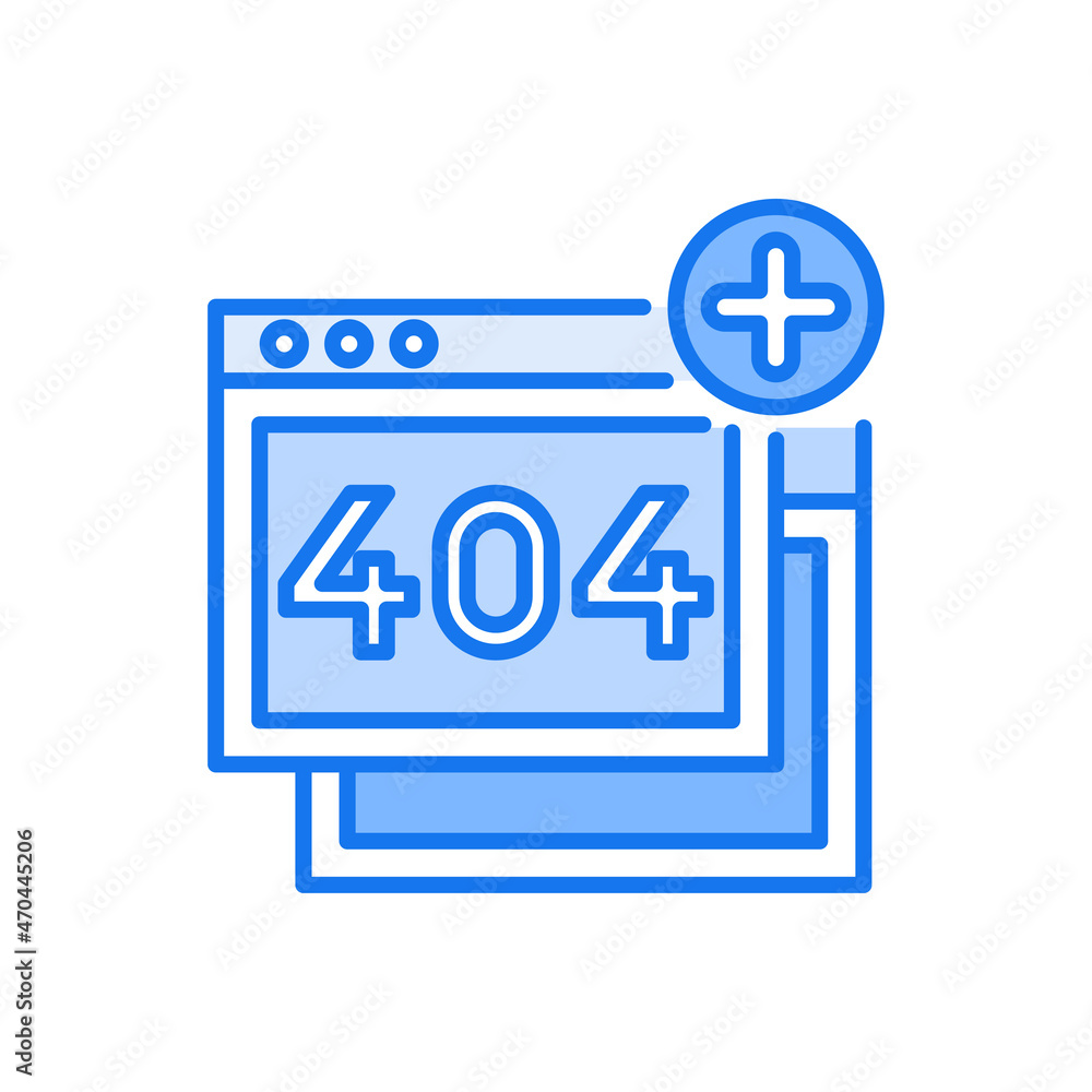 Poster 404 error vector blue colours icon design illustration. web and mobile application symbol on white b