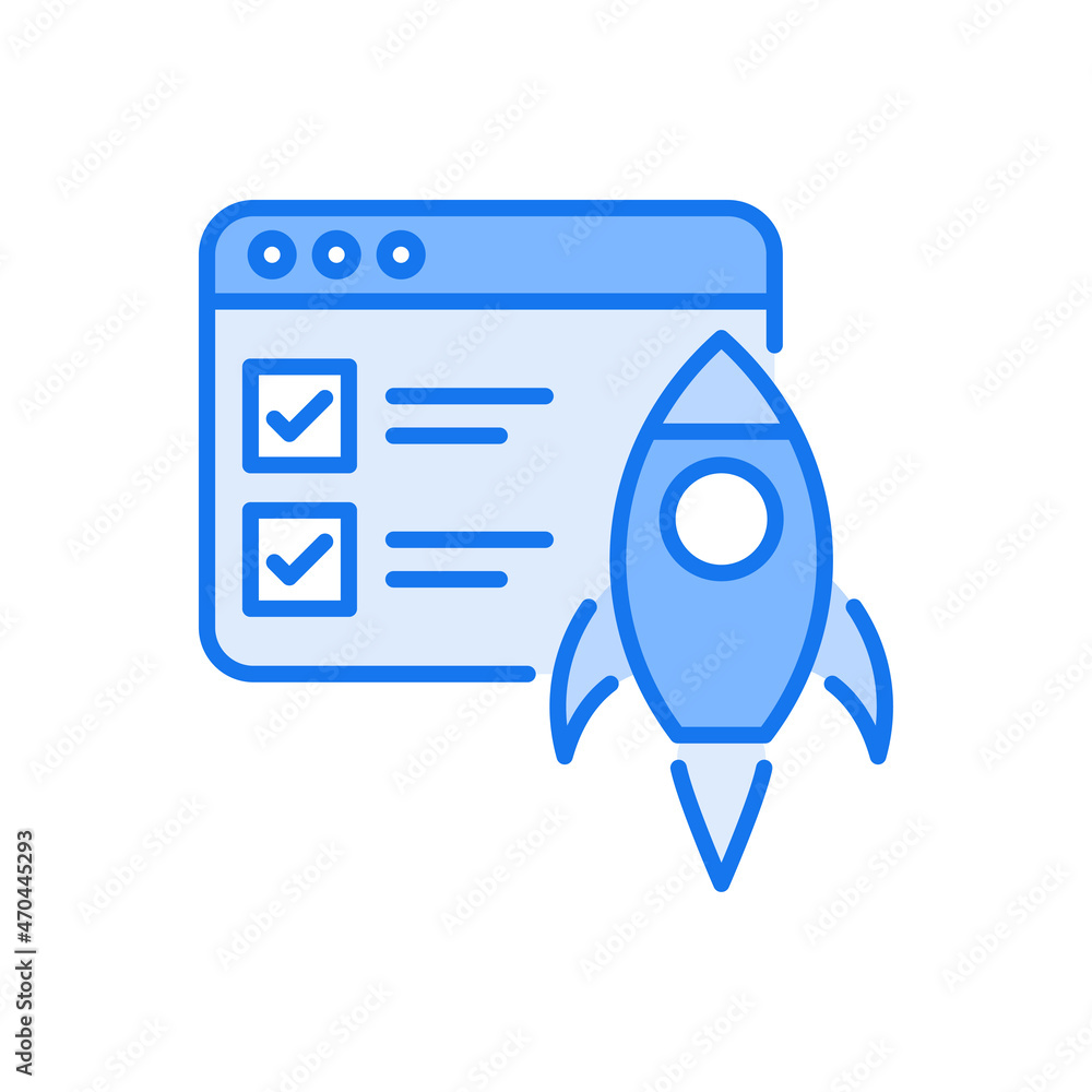 Poster web launch vector blue colours icon design illustration. web and mobile application symbol on white 