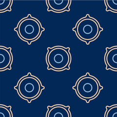 Line Stereo speaker icon isolated seamless pattern on blue background. Sound system speakers. Music icon. Musical column speaker bass equipment. Vector