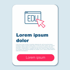 Line Online education and graduation icon isolated on grey background. Online teacher on monitor. Webinar and video seminar learning. Colorful outline concept. Vector