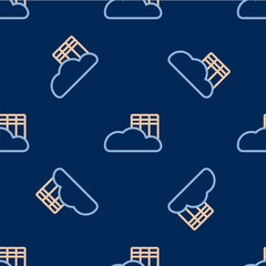 Line Cloud or online library icon isolated seamless pattern on blue background. Internet education or distance training. Vector