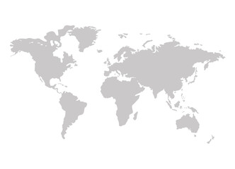 Fototapeta na wymiar world map, gray silhouette isolated on white background.