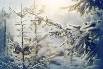 Branches of spruce in frost and snow.
