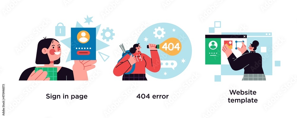 Wall mural website page interface abstract concept vector illustration set. sign in page, 404 error, website te