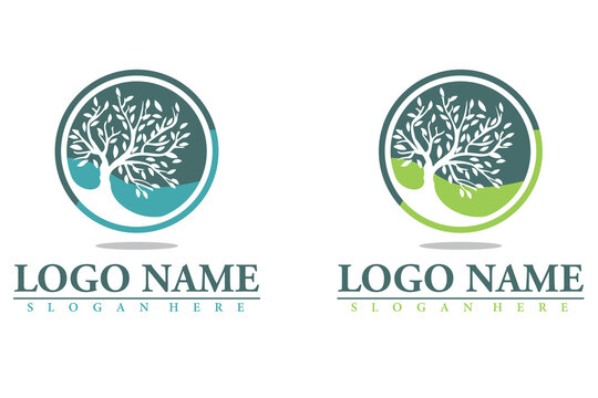high quality circle logo with trees or plants inside with abstract background