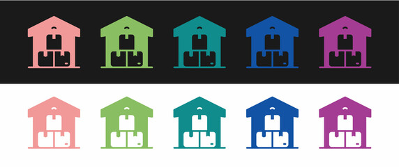 Set Full warehouse icon isolated on black and white background. Vector