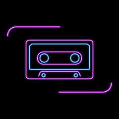 Obraz premium Audio cassette neon sign, modern glowing banner design, colorful modern design trends on black background. Vector illustration.