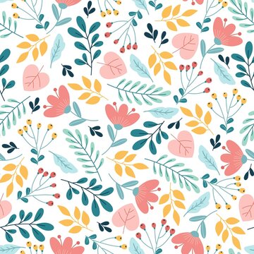 Blooming meadow background. Trendy floral design. Vector seamless spring floral pattern.