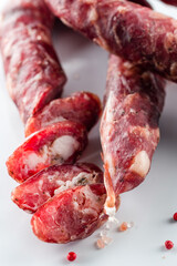 homemade sausage on a white background