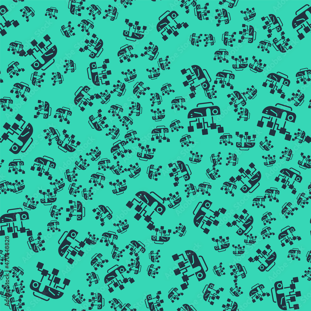 Poster black humanoid robot icon isolated seamless pattern on green background. artificial intelligence, ma