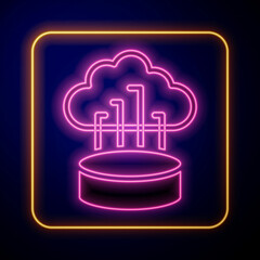 Glowing neon Network cloud connection icon isolated on black background. Social technology. Cloud computing concept. Vector