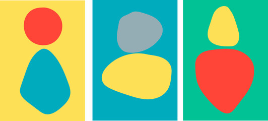 Collection of modern minimalist abstractions with geometric shapes on colored background