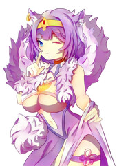 beautiful anime manga girl fox with a tail and a fur collar in good pink tonessticker