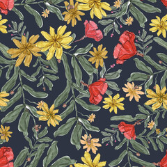 watercolor illustration seamless pattern beautiful vintage floral print of different colors,for wallpaper or fabric,furniture