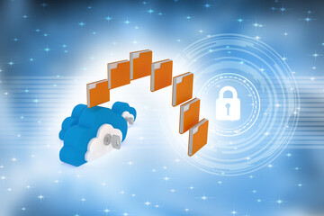 3d illustration cloud key files sharing  concept
