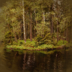 Obraz premium Beautiful landscape painting art in big size. Nature scene drawing artwork. Illustration for design digital or print work - poster, postcard, canvas, paper and else touristic production.