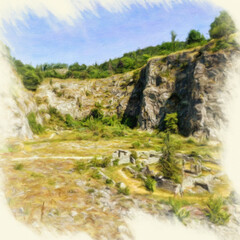 Beautiful landscape painting art in big size. Nature scene drawing artwork. Illustration for design digital or print work - poster, postcard, canvas, paper and else touristic production.